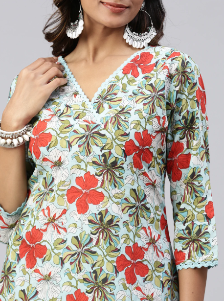 Women Cotton Printed Kurti Sets Multicolour