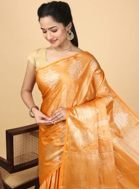 Women Semi Silk Saree Orange