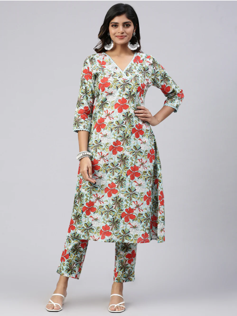 Women Cotton Printed Kurti Sets Multicolour